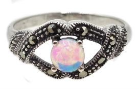 Silver opal and marcasite ring, stamped 925