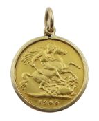 1904 gold half sovereign, loose mounted in 9ct gold mount hallmarked