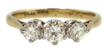 Three stone round brilliant cut diamond ring, stamped 18ct Plat, total diamond weight approx 0.50 ca