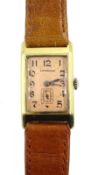 Longines gentleman's gold rectangular manual wind wristwatch No.5892465, salmon pink dial, stamped 1