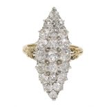 Victorian rose gold and silver, diamond marquise shaped ring, total diamond weight approx 1.70 carat