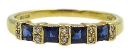 14ct gold princess cut sapphire and round diamond ring, London import marks 1987