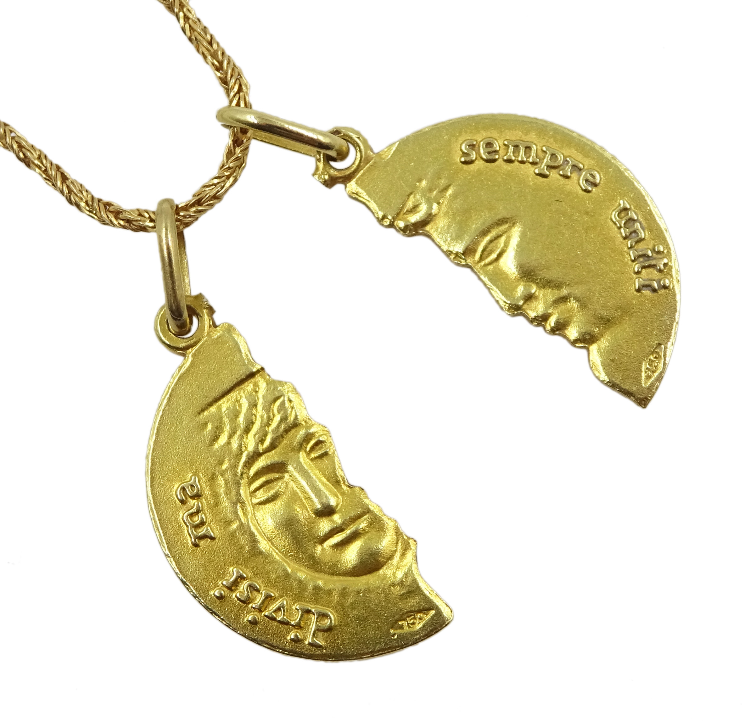 18ct gold moon love token on 18ct gold Singapore chain necklace, both stamped 750 - Image 3 of 3