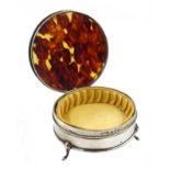 Silver circular jewellery box, with tortoise shell lid and silk interior by W G Sothers Ltd, Birming