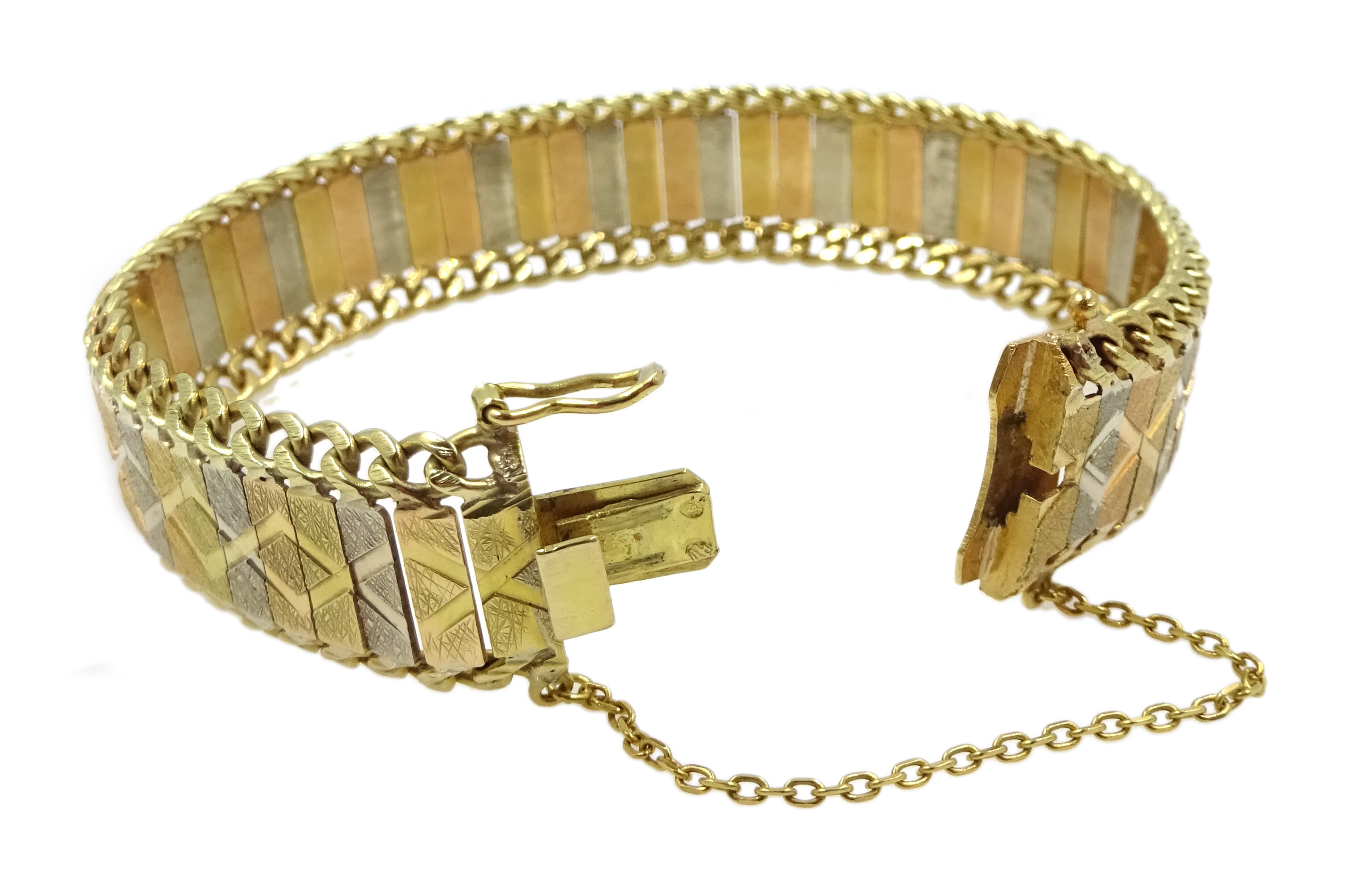 18ct white, rose and yellow gold link bracelet, approx 34.3gm - Image 3 of 3