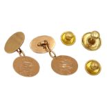 Pair of 9ct gold cufflinks hallmarked and three studs stamped 9ct, approx 10.4gm