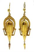 Pair of Victorian 15ct gold Etruscan revival pendant earrings, with registration mark to reverse