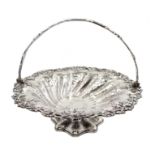 Victorian silver pedestal fruit basket with swing handle, applied vine and grape decorative border,