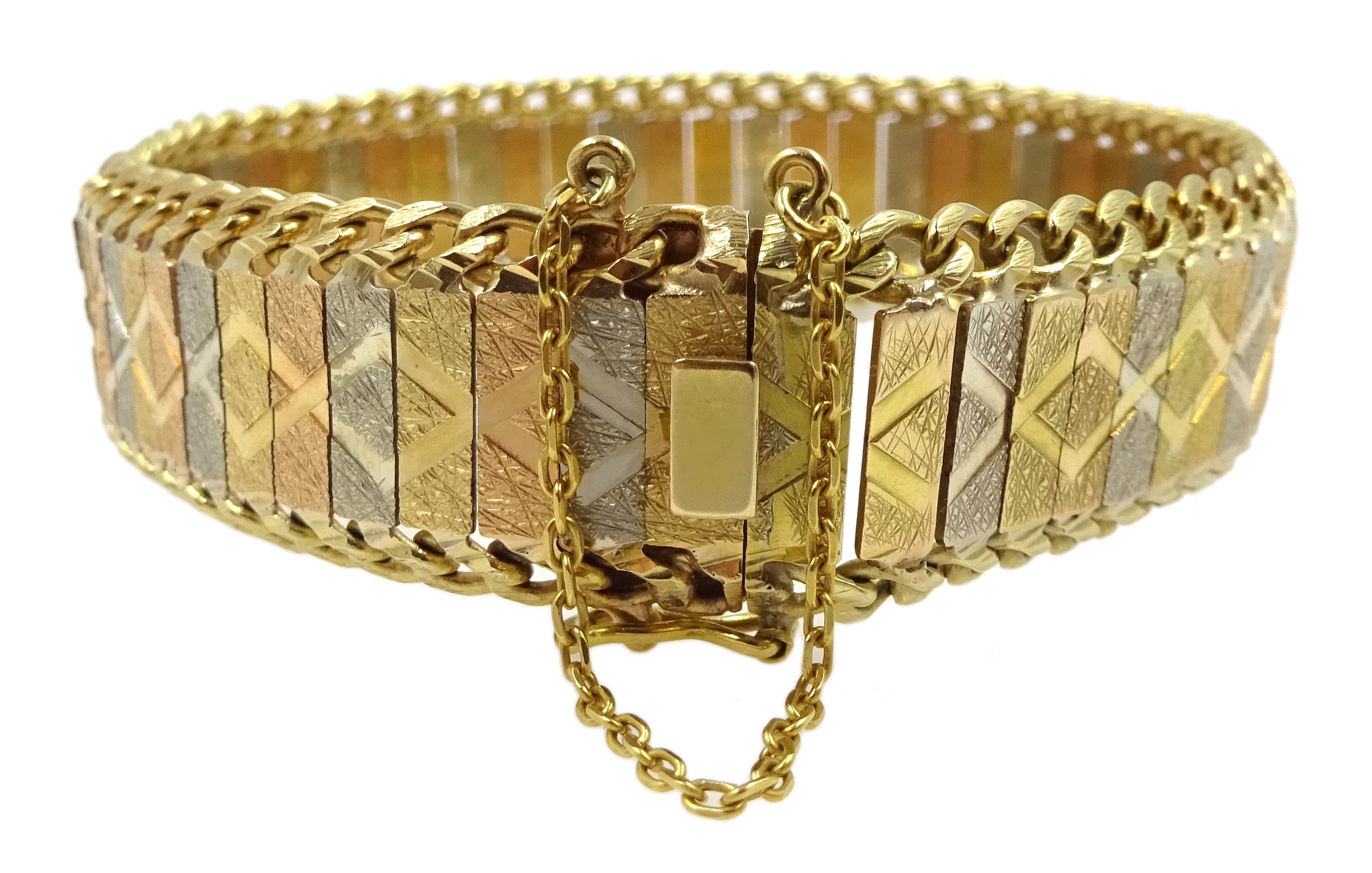 18ct white, rose and yellow gold link bracelet, approx 34.3gm - Image 2 of 3