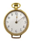 Swiss 18ct gold ladies pocket watch No.329125, top wind, stamped 18K