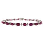 18ct white gold oval ruby and diamond bracelet, hallmarked, total ruby weight 11.00 carat, total dia