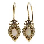 Pair of 9ct gold opal pendant earrings, stamped 375