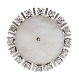 18ct white gold mother of pearl and diamond surround ring, approx 10gm