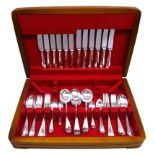 Canteen of silver cutlery for six covers, Rattail pattern by Barker Brothers Silver Ltd, Birmingham