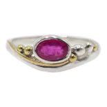 Silver and 14ct gold wire ruby ring, stamped 925