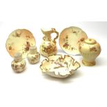 A selection Royal Worcester Blush Ivory, comprising a potpourri jar and inner cover, of baluster par