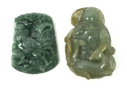 A jade pendant carved with a phoenix, H5cm, with certificate, together with a green hardstone exampl