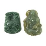 A jade pendant carved with a phoenix, H5cm, with certificate, together with a green hardstone exampl
