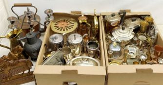 A selection of various metalwares, to include silver plated tea wares, cruets, goblets, brass trivet