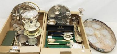 A group of assorted metal ware, comprising largely silver plate, to include two trays with foliate d
