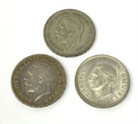 Two King George V 1935 crown coins and a King George VI 1937 crown