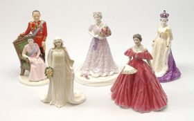 A group of five Coalport figurines, comprising limited edition HM Queen Elizabeth II 70th Birthday,