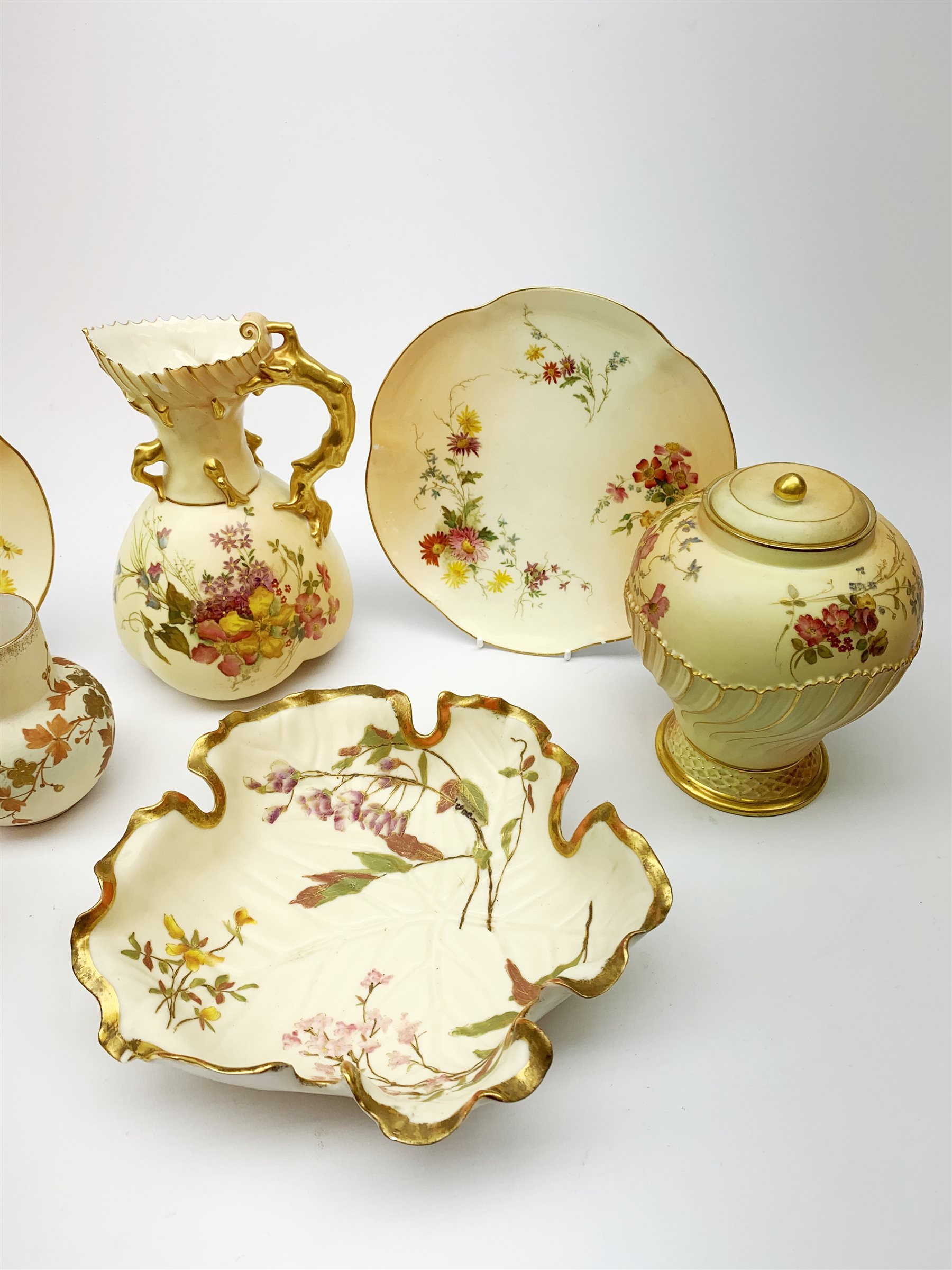 A selection Royal Worcester Blush Ivory, comprising a potpourri jar and inner cover, of baluster par - Image 3 of 6