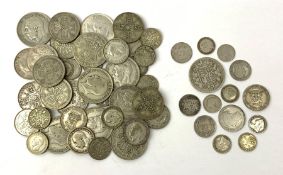 Approximately 290 grams of pre 1947 Great British silver coins including half crowns, florins etc, a