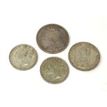 Queen Victoria 1890 crown, 1890 double florin and two half crown coins dated 1883 and 1885