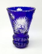 A 20th century Blue Flash cut vase cut with stylised floral sprays, H28cm