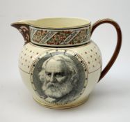 19th century Wedgwood Longfellow commemorative jug, transfer printed with a portrait to the front, l