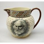 19th century Wedgwood Longfellow commemorative jug, transfer printed with a portrait to the front, l