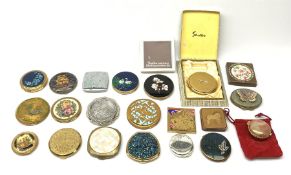 Twenty powder compacts/mirrors by Stratton, Kigu etc including butterfly wing, Paua shell, mother-of