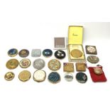 Twenty powder compacts/mirrors by Stratton, Kigu etc including butterfly wing, Paua shell, mother-of