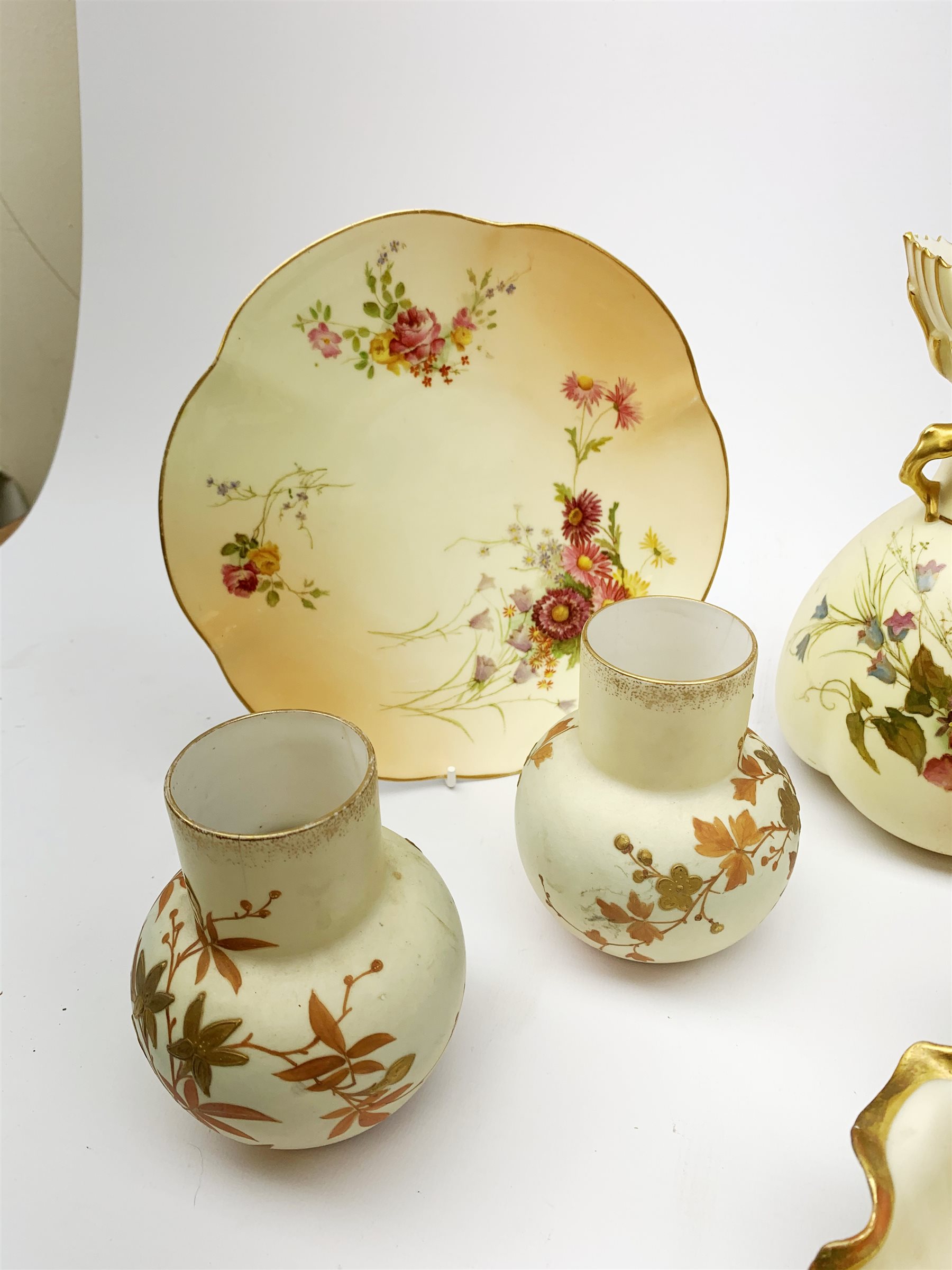 A selection Royal Worcester Blush Ivory, comprising a potpourri jar and inner cover, of baluster par - Image 2 of 6