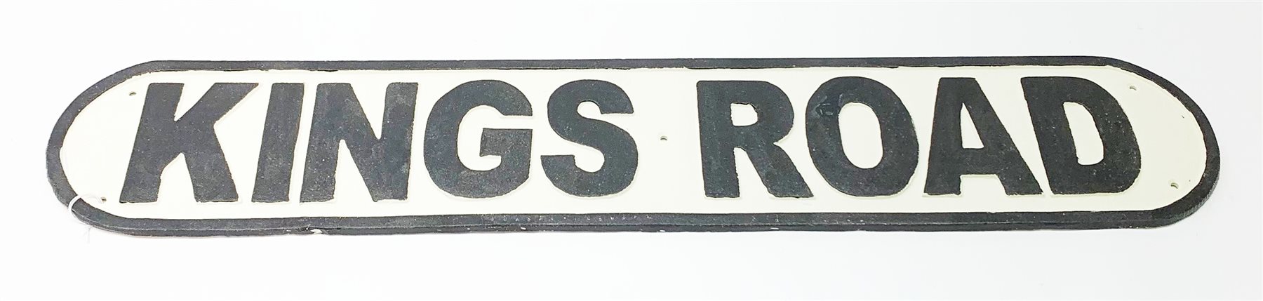 Black and white metal 'Kings Road', road sign, W80cm, H15cm