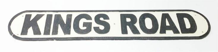 Black and white metal 'Kings Road', road sign, W80cm, H15cm