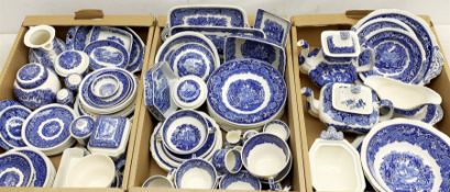 A large collection of Mason's Ironstone blue and white and red and white Vista pattern wares, to inc