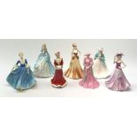 A group of seven Coalport Ladies of Fashion figurines, to include Cynthia, Ashley, Yvonne, Mary, Mer