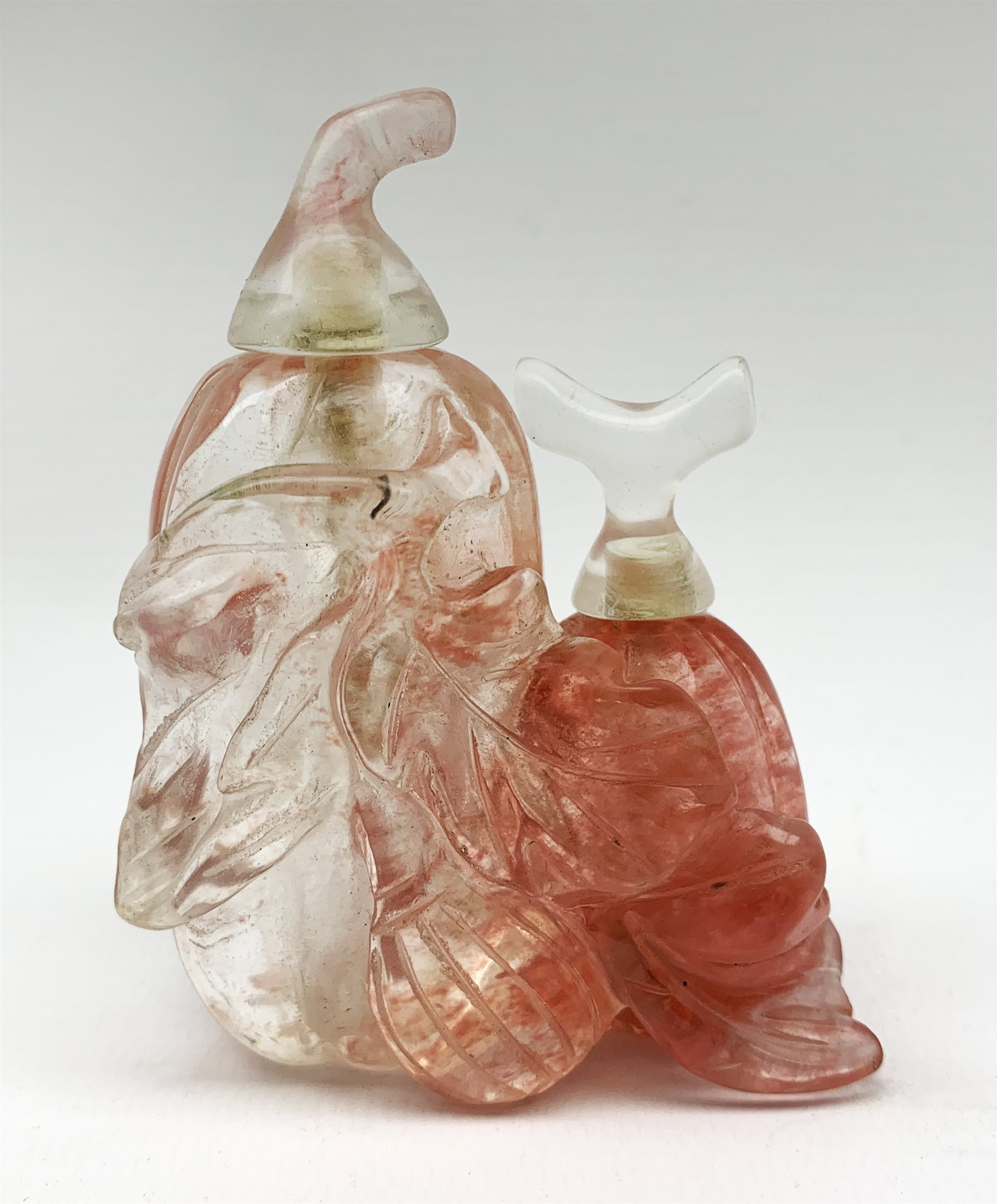 A Chinese rock crystal snuff bottle, modelled as two gourds, H7.5cm.