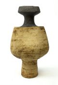 Delan Cookson (British1937): studio stoneware bottle form vase on slender tapered foot, H36cm