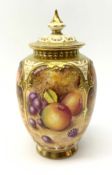 A Royal Worcester vase and cover, the body of ovoid for painted with apples, peaches and berries, si