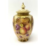 A Royal Worcester vase and cover, the body of ovoid for painted with apples, peaches and berries, si