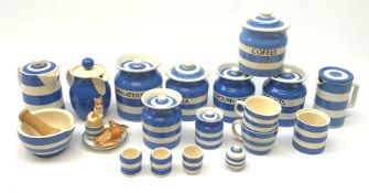 A collection of T G Green Cornishware, to include various lidded jars, jug, mugs, etc. (Qty).