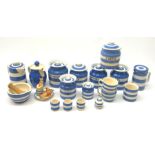 A collection of T G Green Cornishware, to include various lidded jars, jug, mugs, etc. (Qty).