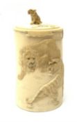 Indian ivory tusk box, second quarter of 20th century, of tapering form carved in relief with lions