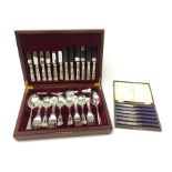 A silver plated Kings pattern canteen of cutlery, together with a set of six knives with silver ferr