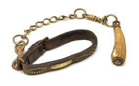 A 19th century leather and brass studded dog collar with brass plaque for Mick, Lancs Hussars 4th Tr