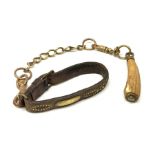 A 19th century leather and brass studded dog collar with brass plaque for Mick, Lancs Hussars 4th Tr