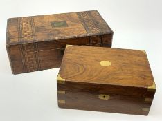 Victorian brass bound walnut writing slope and another Victorian walnut writing slope having Tunbrid